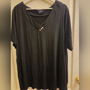 Black V-Neck Short Sleeve Women's Top